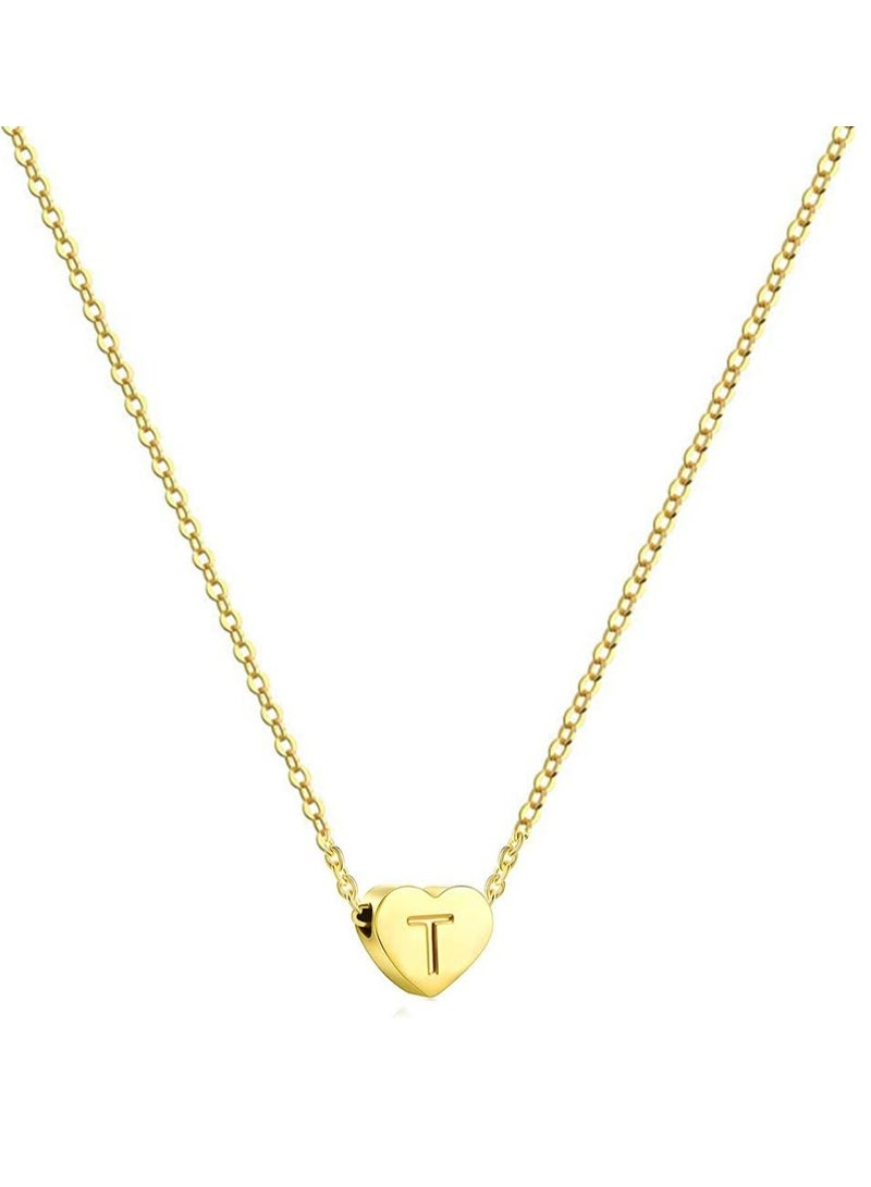 إسكدنيا سلسال قلب من الفولاذ المقاوم للصدأ مطلي بالذهب عيار 18 قيراط، قلادة حروف منقوشة، سلسال حروف أحرف أحادية للنساء - Image 1