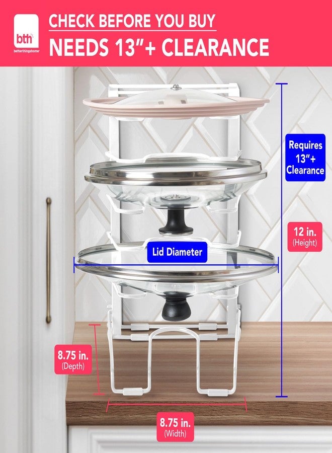 Better Things Home منظم أغطية القدور القابل للتعديل من BTH للخزائن - رف تخزين للمطبخ بستة أرفف قابلة للتعديل، حامل لأغطية القدور، مكان لتخزين الأواني وأغطية القدور، مثالي لمخزن المؤن ومنظم داخل الخزانة (أبيض) - Image 2