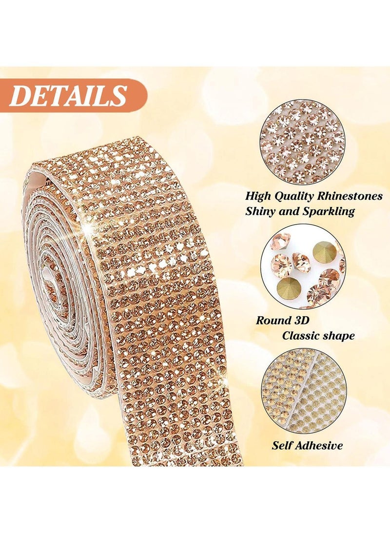 Self-Adhesive Champagne color Crystal Rhinestone  Ribbon for Embellishments and Decoration 1 Piece Length 92 cm Width 1.4 cm - Image 1