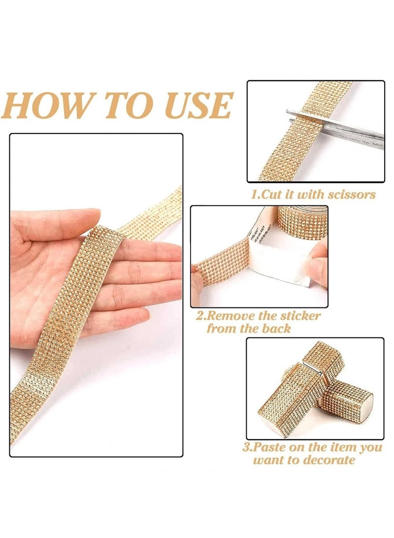 Self-Adhesive Champagne color Crystal Rhinestone  Ribbon for Embellishments and Decoration 1 Piece Length 92 cm Width 1.4 cm - Image 2