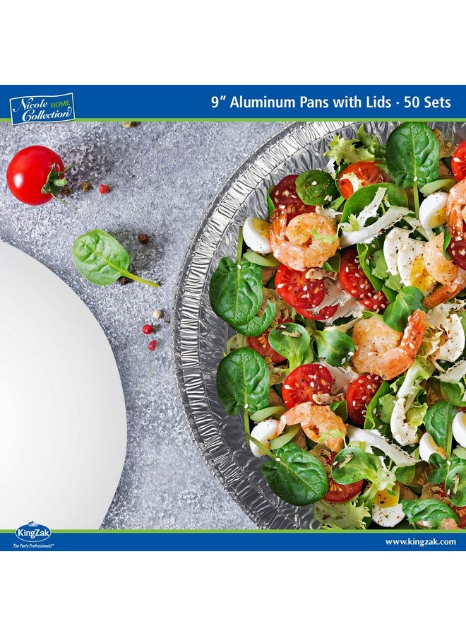 Nicole Home Collection Nicole Home Collection Aluminum Pans 9” Round Disposable Foil Pans With Lids (50 Pack) - 9 Inch Round Disposable Takeout Pans With Board Lids (9" Inch Round) - Image 4