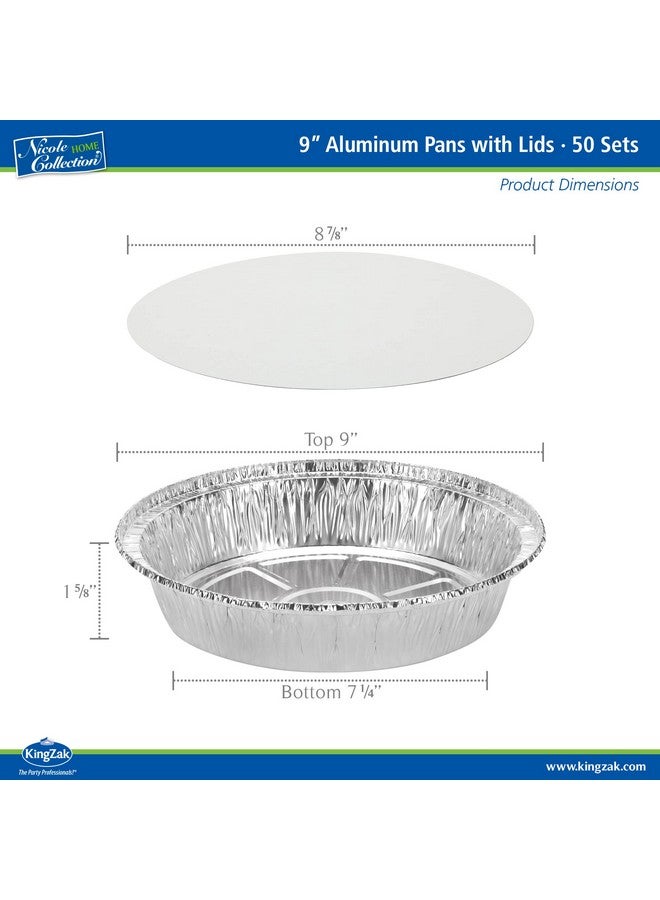 Nicole Home Collection Nicole Home Collection Aluminum Pans 9” Round Disposable Foil Pans With Lids (50 Pack) - 9 Inch Round Disposable Takeout Pans With Board Lids (9" Inch Round) - Image 2