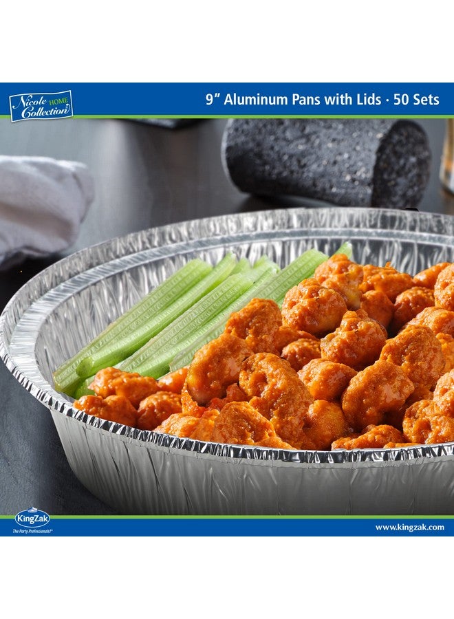 Nicole Home Collection Nicole Home Collection Aluminum Pans 9” Round Disposable Foil Pans With Lids (50 Pack) - 9 Inch Round Disposable Takeout Pans With Board Lids (9" Inch Round) - Image 5