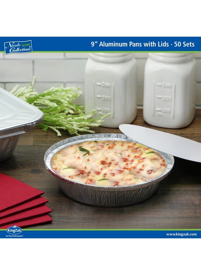 Nicole Home Collection Nicole Home Collection Aluminum Pans 9” Round Disposable Foil Pans With Lids (50 Pack) - 9 Inch Round Disposable Takeout Pans With Board Lids (9" Inch Round) - Image 3
