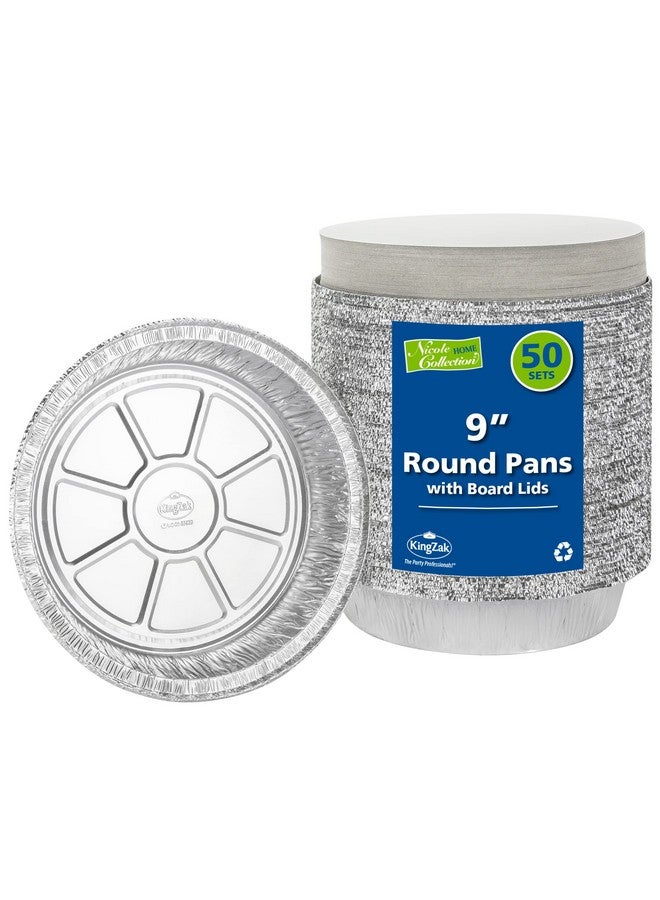 Nicole Home Collection Nicole Home Collection Aluminum Pans 9” Round Disposable Foil Pans With Lids (50 Pack) - 9 Inch Round Disposable Takeout Pans With Board Lids (9" Inch Round) - Image 1