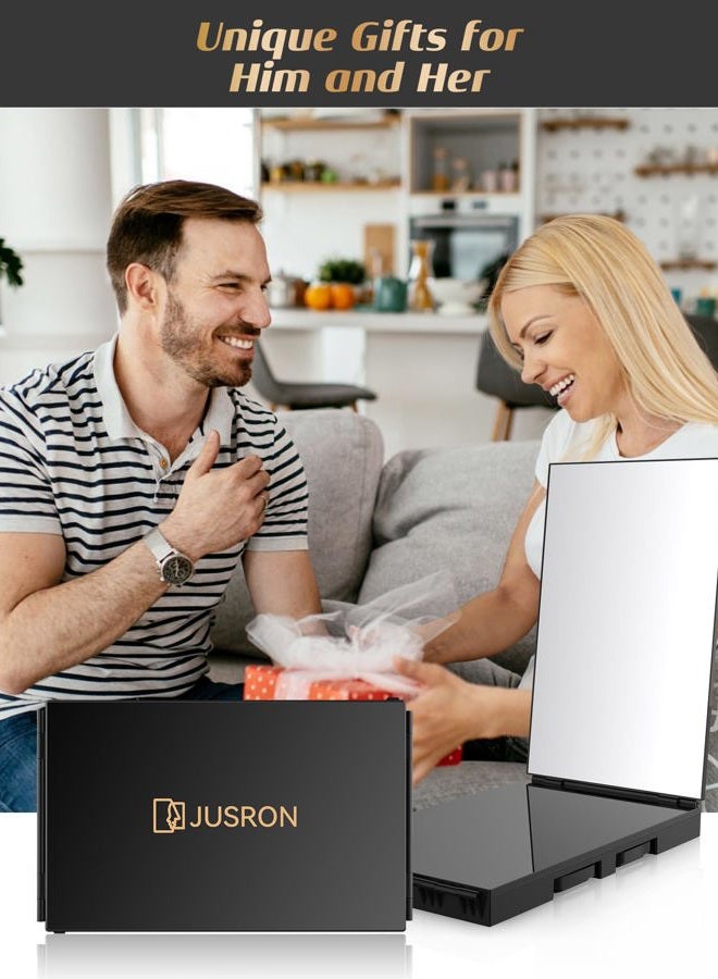 JUSRON 3 Way Mirror for Hair Cutting, 360 Mirror with Height Adjustable Hooks for Door, Bathroom, Portable Trifold Shaving Barber Mirror for Makeup, Cut, Trim, Shave Gift (Black Without LED) - Image 5