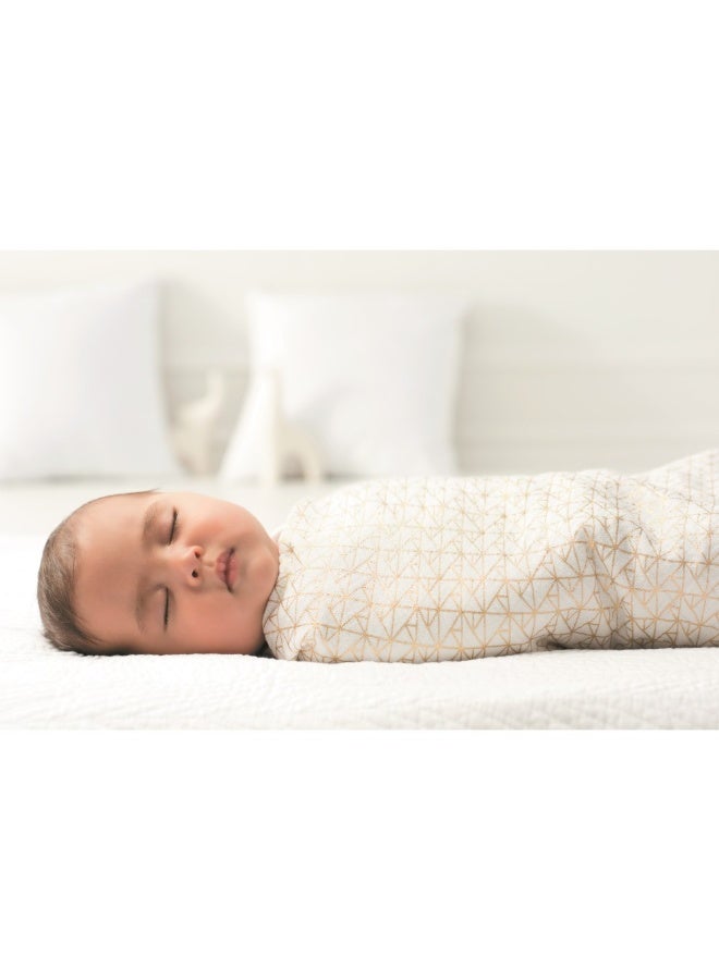 aden + anais Pack of 3 Metallic Detail Blanket, Large 100% Breathable Muslin Cotton Swaddle Wrap Set For Baby Girls And Boys, Gold Geometric And Royal Blue Design S, Newborn And Infant Sleep Essentials - Image 2