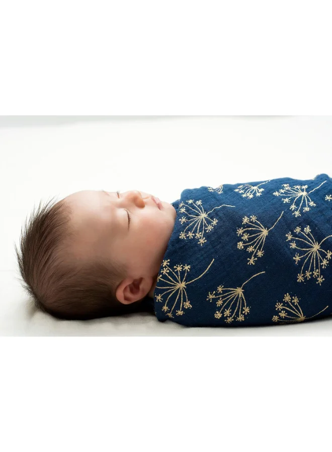 aden + anais Pack of 3 Metallic Detail Blanket, Large 100% Breathable Muslin Cotton Swaddle Wrap Set For Baby Girls And Boys, Gold Geometric And Royal Blue Design S, Newborn And Infant Sleep Essentials