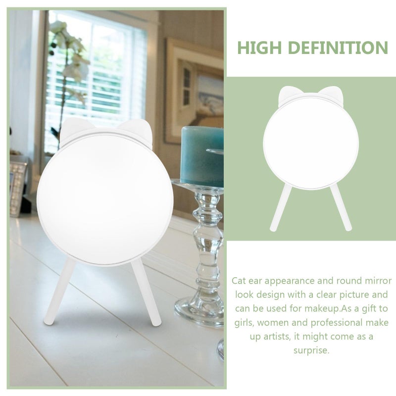 White Cat Ear Tripod Base Makeup Mirror with Comb Portable Tabletop Beauty Accessory - Image 5