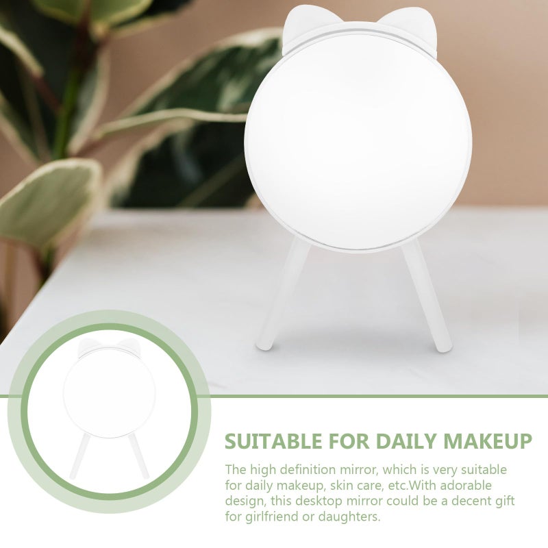 White Cat Ear Tripod Base Makeup Mirror with Comb Portable Tabletop Beauty Accessory - Image 4
