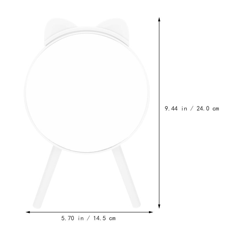 White Cat Ear Tripod Base Makeup Mirror with Comb Portable Tabletop Beauty Accessory - Image 3