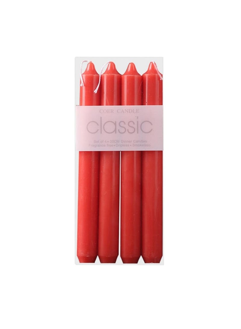 كلاسيك عبوة من 4 شموع عشاء مقاس 25 سم، خالية من العطور، بدون تنقيط، بدون دخان، حمراء - Image 1
