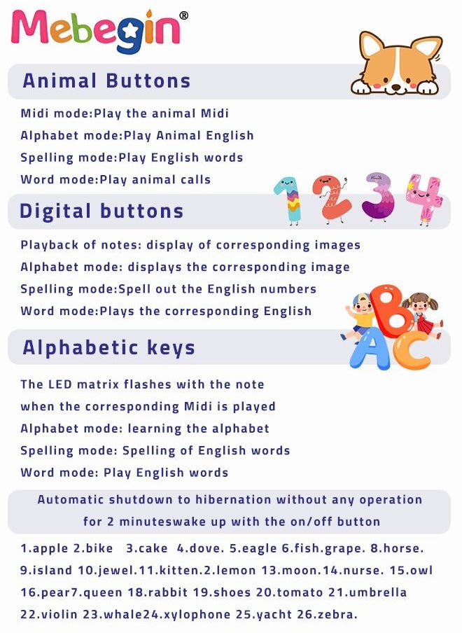 MEBEGIN - Kids Tablet Learning machine Pad Toy with A-to-Z Alphabet and 1-to-10 Numbers Piano Keys English Early Education Intelligent Story Machine Large-capacity Content Multi-functional Toy - Image 1