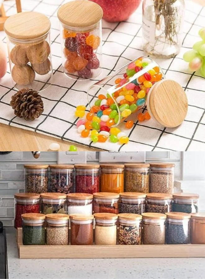 QUESERA Quesera Glass Spice Jars with Bamboo Airtight Lids and 114 Preprinted Labels - 300ml- set of 12 pcs