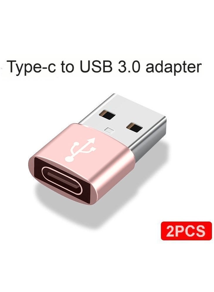 مجموعة محول OTG من النوع C إلى USB-A من قطعتين - تقنية USB 3.0 ، تدعم نقل البيانات وشحنها - وردي