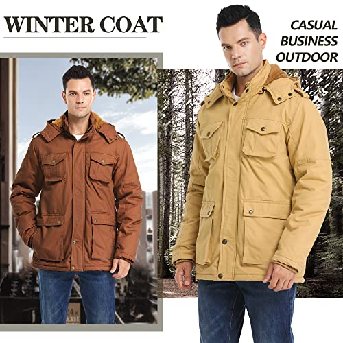 JYG Men's Winter Casual Military Parka Jacket with Removable Hood (US S, Dark Black) - Image 5