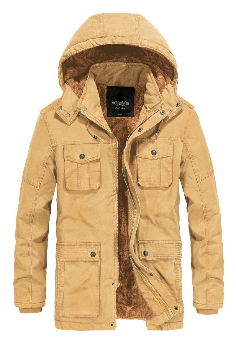 JYG Men's Winter Casual Military Parka Jacket with Removable Hood (US S, Dark Black) - Image 1