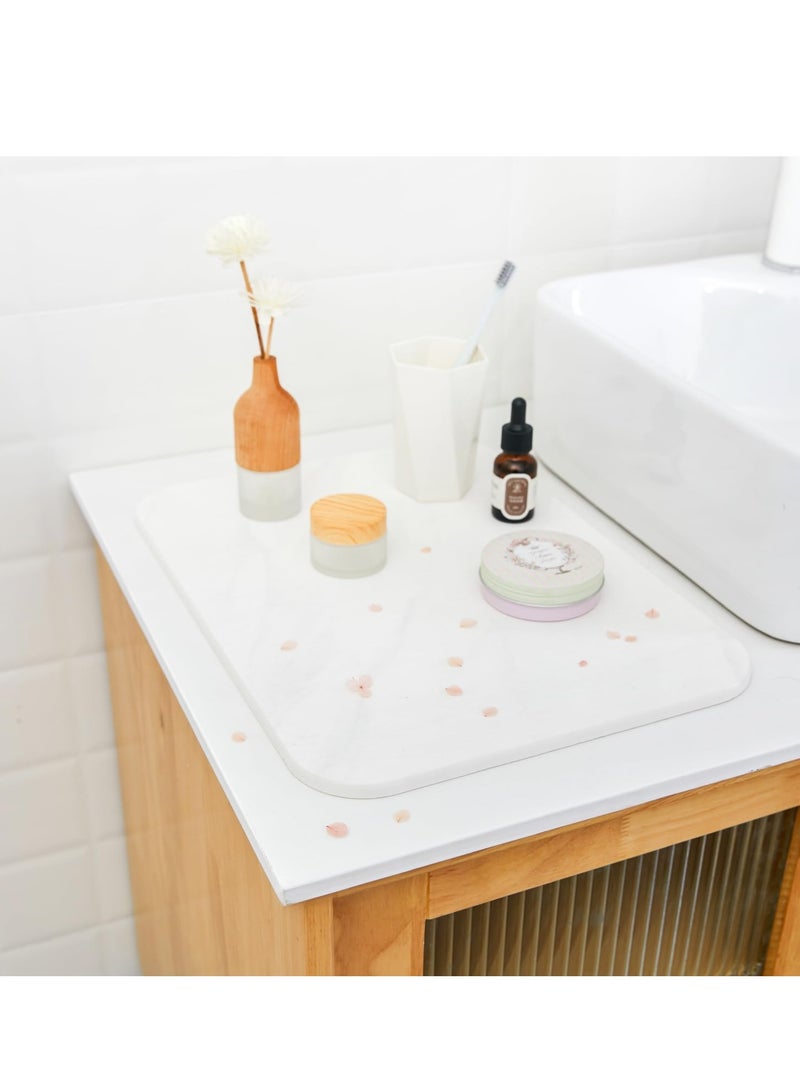 Stone Dish Drying Mat for Kitchen Counter, 2Pcs Stone Drying mat for Chicken Counter, Non-Slip, Fast Dry, Eco-Friendly Diatomaceous Earth Mat, for Bottles, Cups, Glassware (40x30 cm, White Marble)