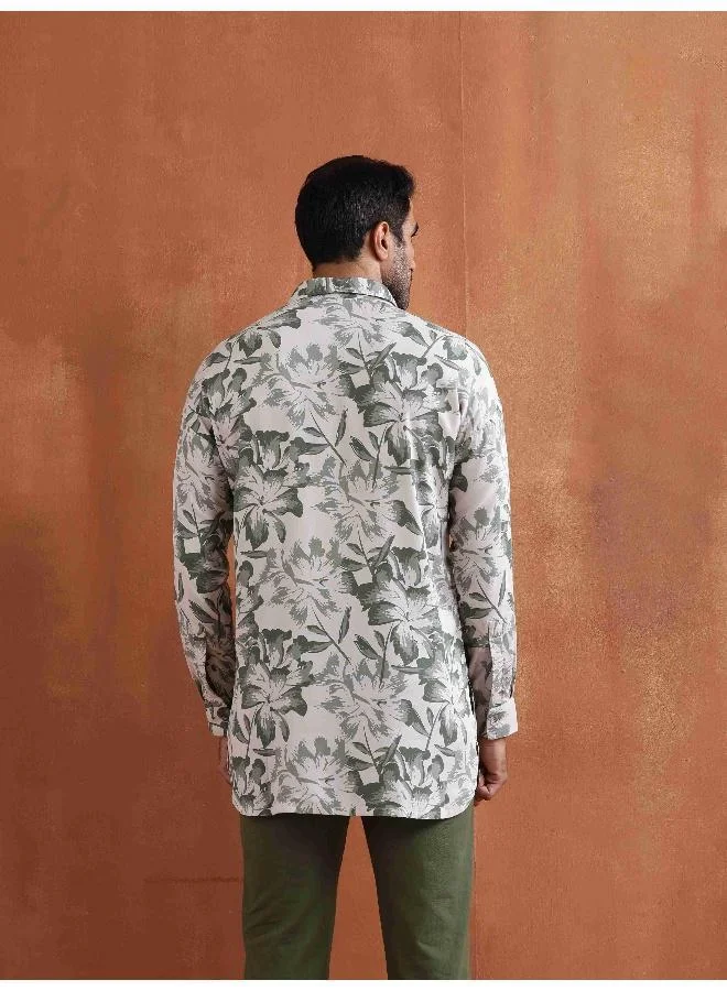 ترو برونز Men's Off White Printed Short Kurta