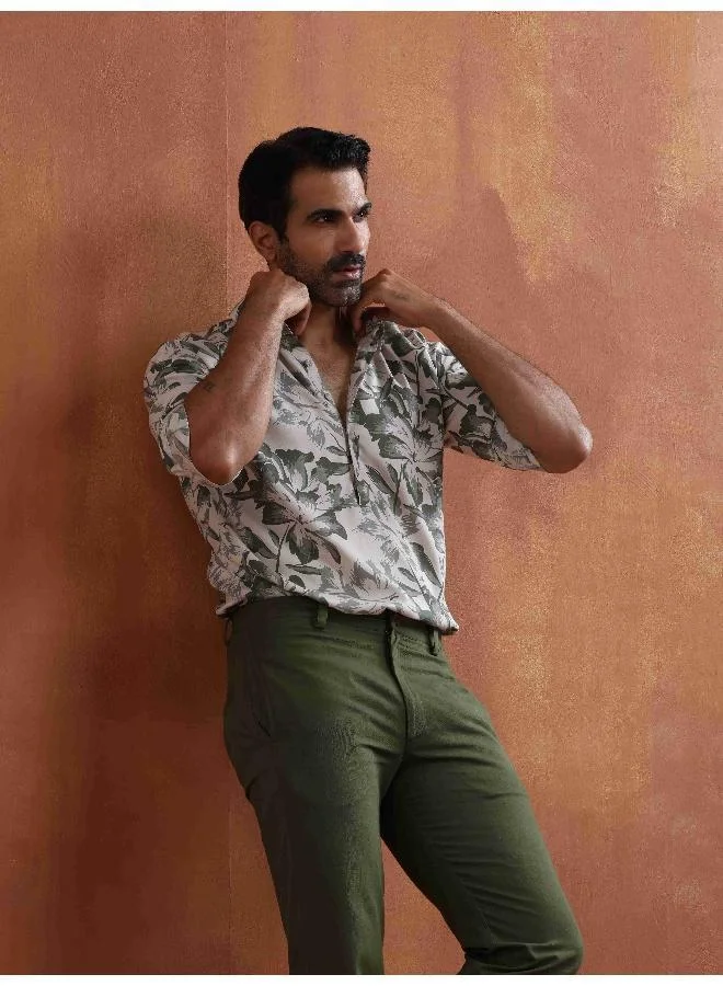 ترو برونز Men's Off White Printed Short Kurta