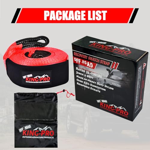 KING-PRO Recovery Snatch Strap 3" x 20ft, 33,000lbs Breaking Strength with 23% Elongation, 100% Nylon Kinetic Towing Strap with Storage Bag for Truck SUV ATV Off Road - Image 4