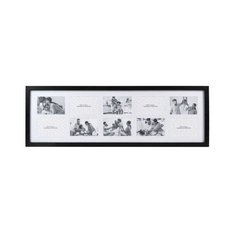 Prinz 10Opening 12 x 36 Black Matted Wall Collage Picture Frame Collage Wall Decor Holds Ten 4x6 Photos