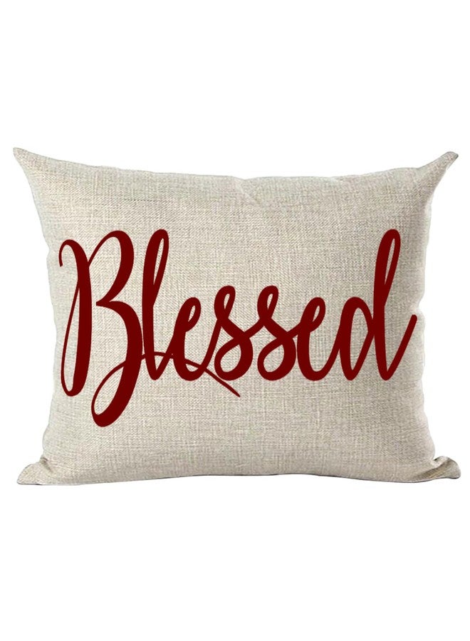 Ramirar Claret Wine Red Word Art Blessed Thanksgiving Day Decorative Lumbar Throw Pillow Cover Case Home Living Room Bed Sofa Car Cotton Linen Rectangular 12 x 20 Inches - Image 3