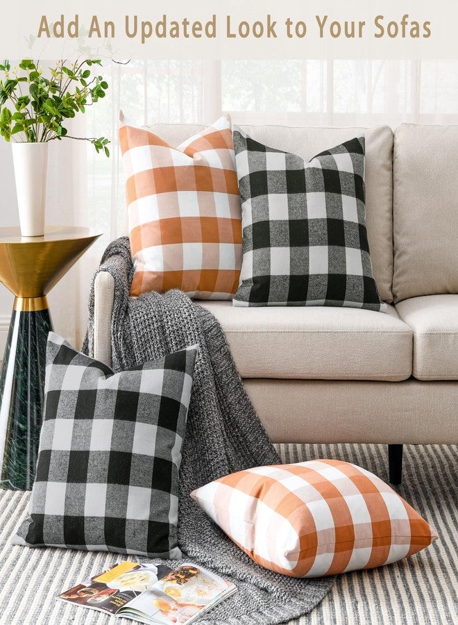 Volcanics Set of 4 Black and White Buffalo Check Plaid Decorative Throw Pillow Covers 18x18 Inches for Farmhouse Fall Decor, Sofa, Couch, and Home Decor - Image 2