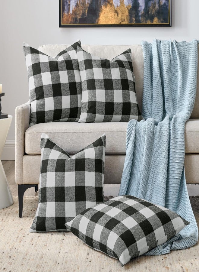 Volcanics Set of 4 Black and White Buffalo Check Plaid Decorative Throw Pillow Covers 18x18 Inches for Farmhouse Fall Decor, Sofa, Couch, and Home Decor - Image 1