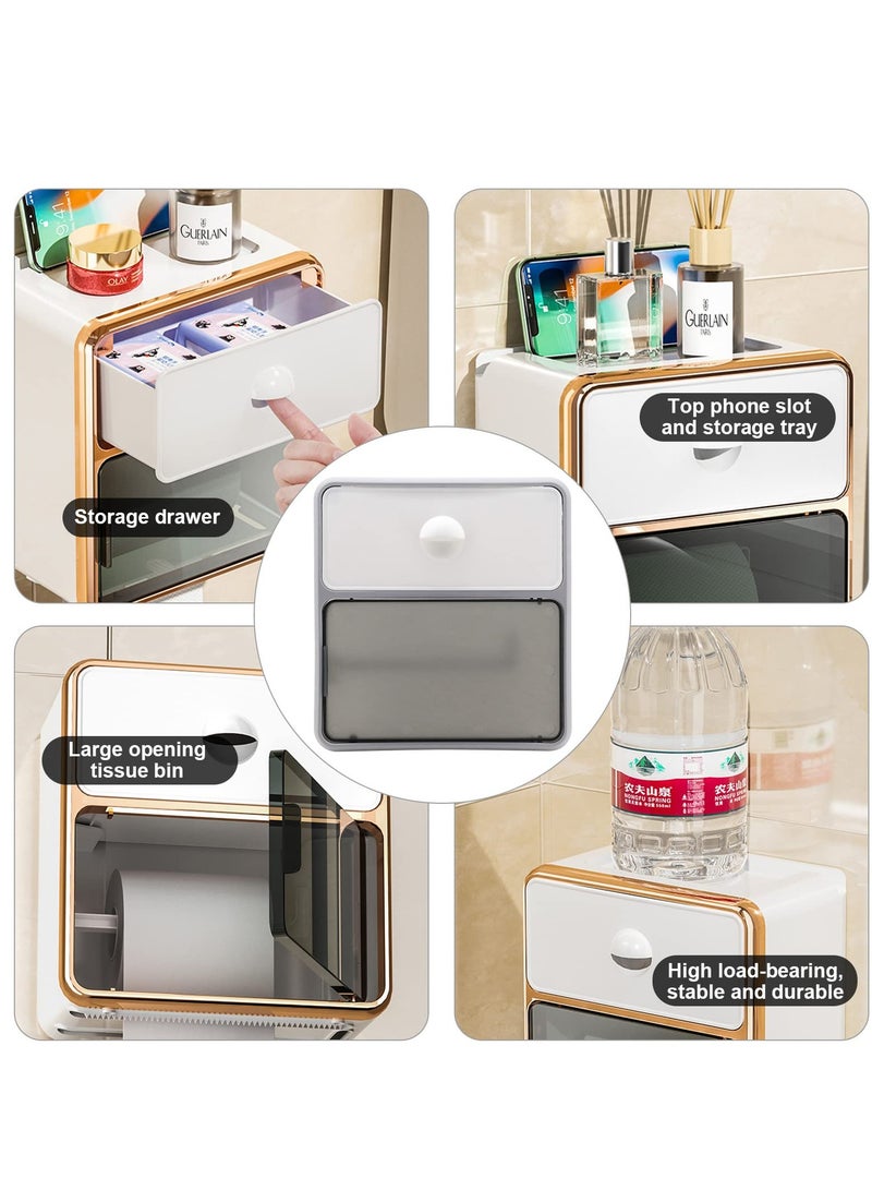 SYOSI Paper Towel Dispenser Wall Mounted, Wall Mounted Bathroom Storage Shelf, Tissue Paper Dispenser Organizer Box, Bathroom Shelf Rack, No Drlls(White) - Image 4