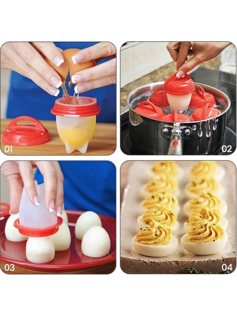 Egg Boiler Set 6 Pieces Egg Cooker Egg Boiler without Shell Silicone Egg Cup Mini Portable Quick Egg Cooking Cup Steamed Kitchen Tools For Breakfast