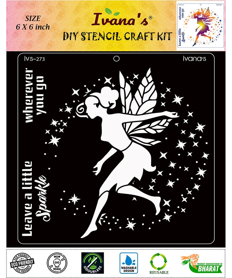 IVANA'S Angel Reusable Stencil for Art & Craft, DIY Decorative Stencil for Painting on Canvas, Fabric, Cloth, Paper, Glass, Furniture and Wall, Size - 6 x 6 inch, Pack of 1, IVS-273, Off White - Image 1