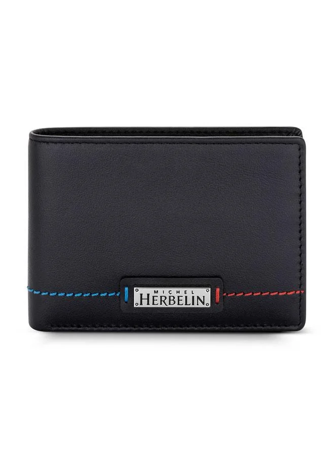 MICHEL HERBELIN Bi-Napa Leather Bi-Fold Black Wallet for Men's