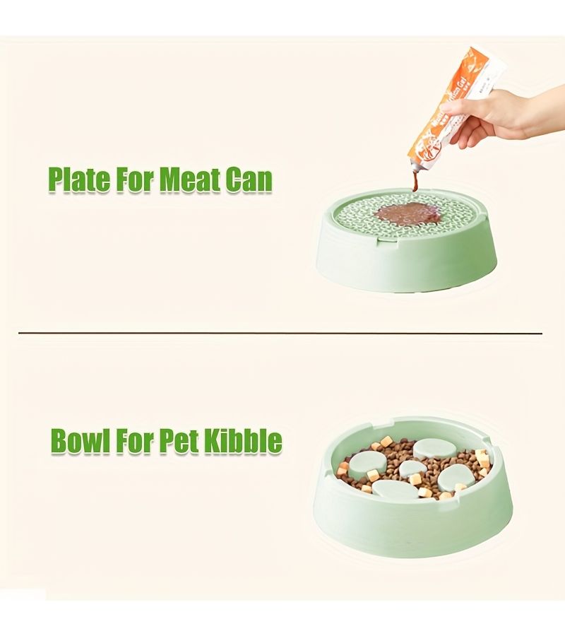 2 In 1 Slow Feeder Bowl for Dogs And Cats Green Color Two Section Food And Water Dish Promotes Healthy Eating Habits Improves Digestion Reduces Eating Speed Prevents Choking And Gulping - Image 3