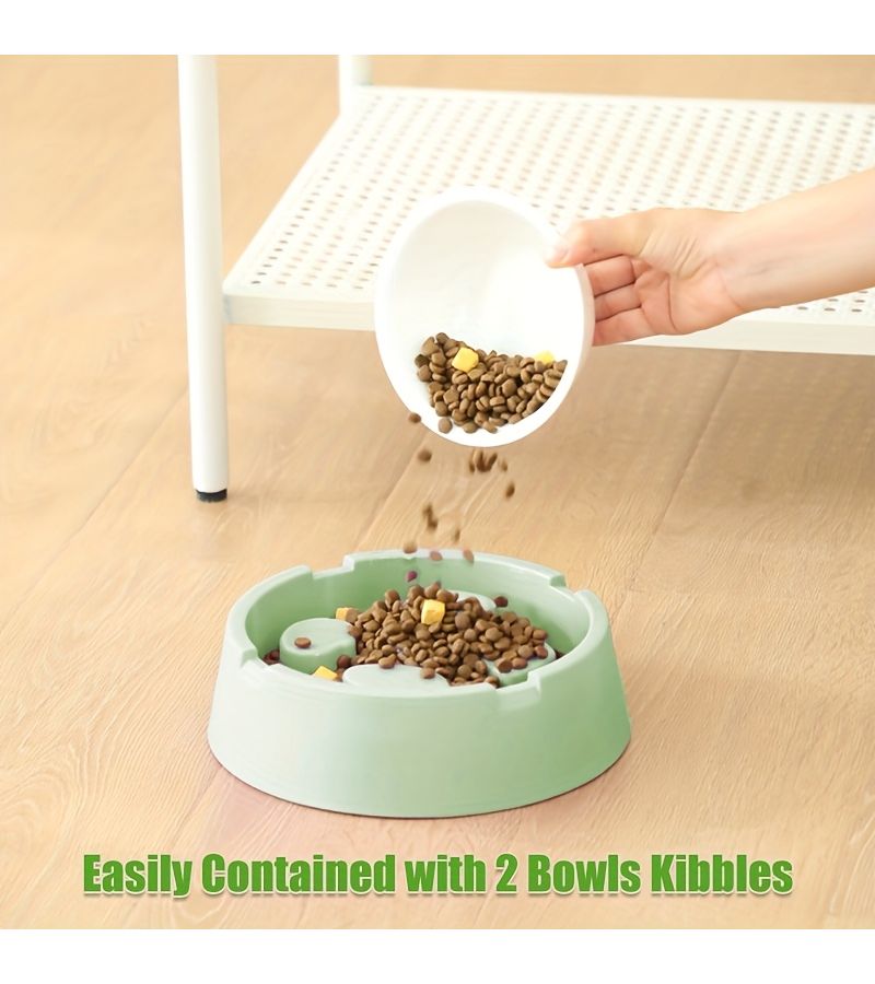 2 In 1 Slow Feeder Bowl for Dogs And Cats Green Color Two Section Food And Water Dish Promotes Healthy Eating Habits Improves Digestion Reduces Eating Speed Prevents Choking And Gulping - Image 4