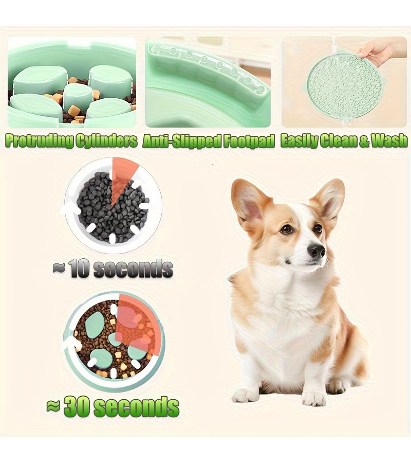 2 In 1 Slow Feeder Bowl for Dogs And Cats Green Color Two Section Food And Water Dish Promotes Healthy Eating Habits Improves Digestion Reduces Eating Speed Prevents Choking And Gulping - Image 5
