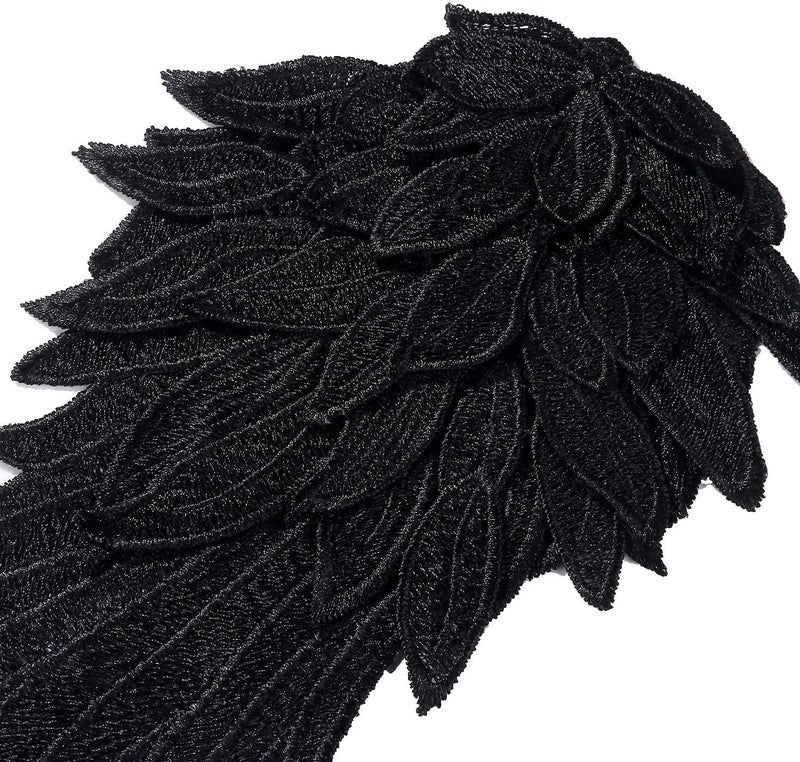 ONWON 1 Pair 3D Angel Wings Embroidered Neckline Lace Trim Applique Sewing On Patches Black Large - Image 3