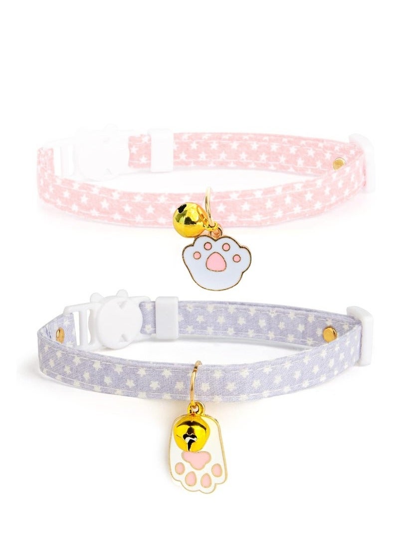 Generic 2 Pack Cotton Breakaway Cat Collars with Bell Pink and Gray Egg Cat Paw Pendant Cute and Safe Collar for Girl and Boy Cats  - Image 1