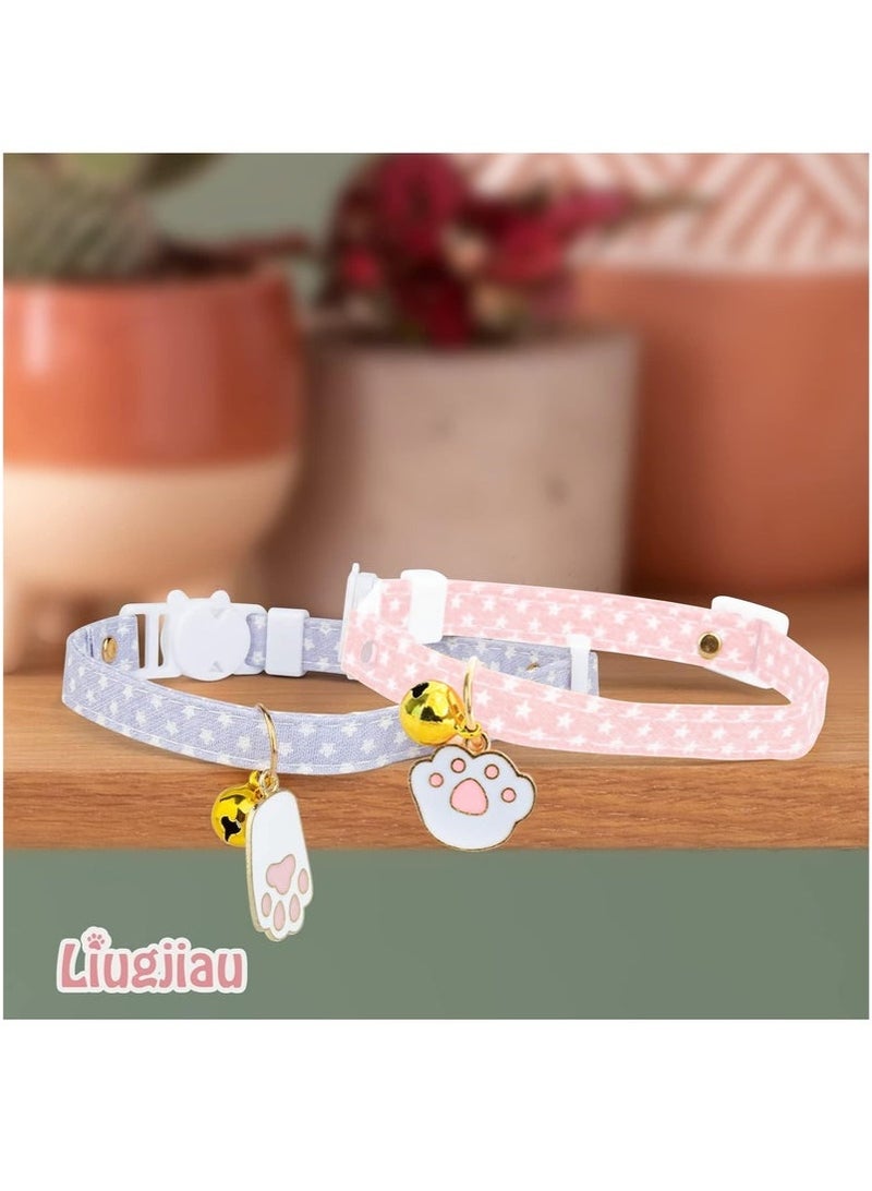 Generic 2 Pack Cotton Breakaway Cat Collars with Bell Pink and Gray Egg Cat Paw Pendant Cute and Safe Collar for Girl and Boy Cats  - Image 2