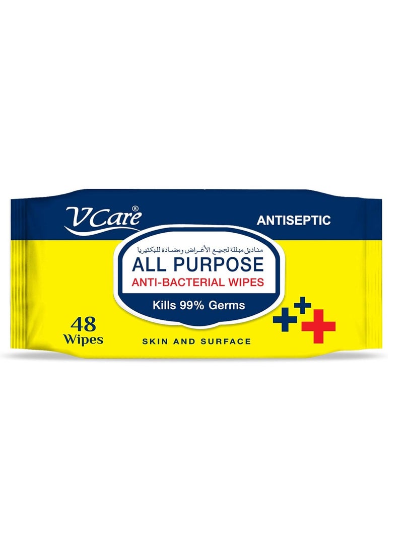 VCare All Purpose Anti Bacterial Wipes 48 Wipes  - Image 1