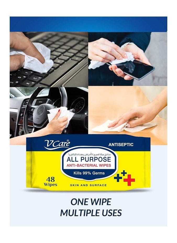 VCare All Purpose Anti Bacterial Wipes 48 Wipes  - Image 2