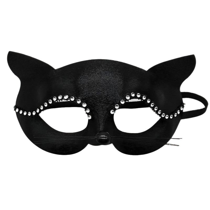 Sensational Lace Cat Face Half-Face Mask for Masquerade Parties - Black & White - Image 1