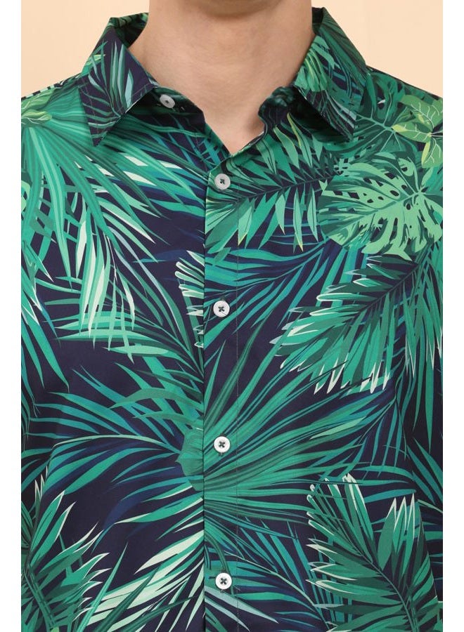 ENCIGER Men's Tropical Floral Shirt Half Sleeve Casual Hawaiian Button Down Shirt for Beach & Vacation Wear (MS1_Green Navy_S) - Image 4