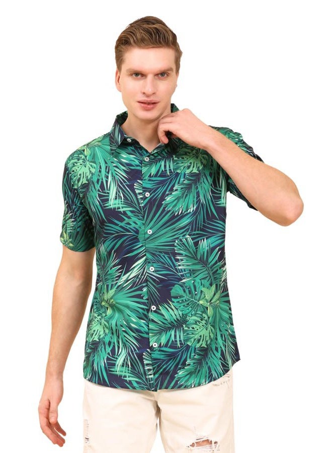 ENCIGER Men's Tropical Floral Shirt Half Sleeve Casual Hawaiian Button Down Shirt for Beach & Vacation Wear (MS1_Green Navy_S) - Image 1
