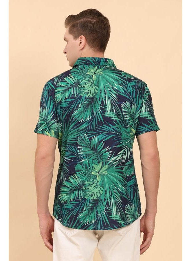 ENCIGER Men's Tropical Floral Shirt Half Sleeve Casual Hawaiian Button Down Shirt for Beach & Vacation Wear (MS1_Green Navy_S) - Image 2