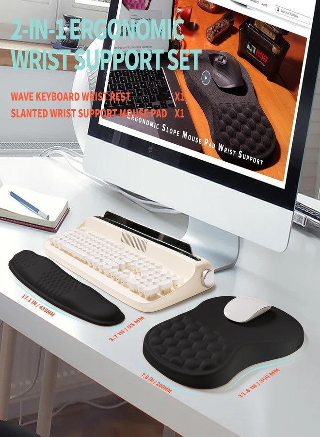 KUOSGM 2-in-1 Ergonomic Set, Wave Rise Keyboard Wrist Rest and Massage Bulge Slope Mouse Pad Wrist Support, Cushion Memory Foam Integrated to Relieve Wrist Pain, Black - Image 5