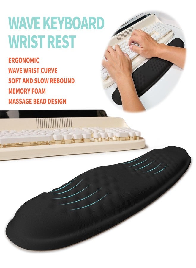 KUOSGM 2-in-1 Ergonomic Set, Wave Rise Keyboard Wrist Rest and Massage Bulge Slope Mouse Pad Wrist Support, Cushion Memory Foam Integrated to Relieve Wrist Pain, Black - Image 2