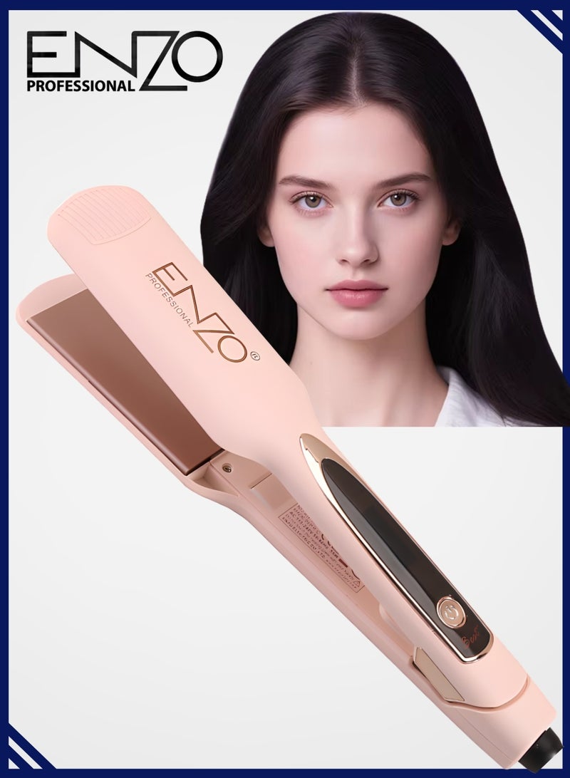 إنزو EN-3221 مكواة فرد الشعر الاحترافية، مكواة فرد الشعر للشعر القصير المجعد، مكواة فرد الشعر للسفر مع طبقة رقيقة من التيتانيوم للتسخين - Image 1