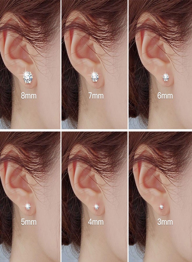 وهاواي 6 Pairs Stud Earrings Set for Women and Girl, Hypoallergenic Cubic Zirconia 316L Earrings Stainless Steel CZ Earrings 3-8mm - Image 4