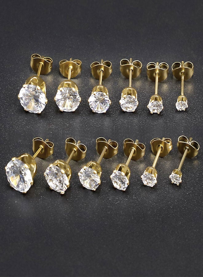 وهاواي 6 Pairs Stud Earrings Set for Women and Girl, Hypoallergenic Cubic Zirconia 316L Earrings Stainless Steel CZ Earrings 3-8mm - Image 3
